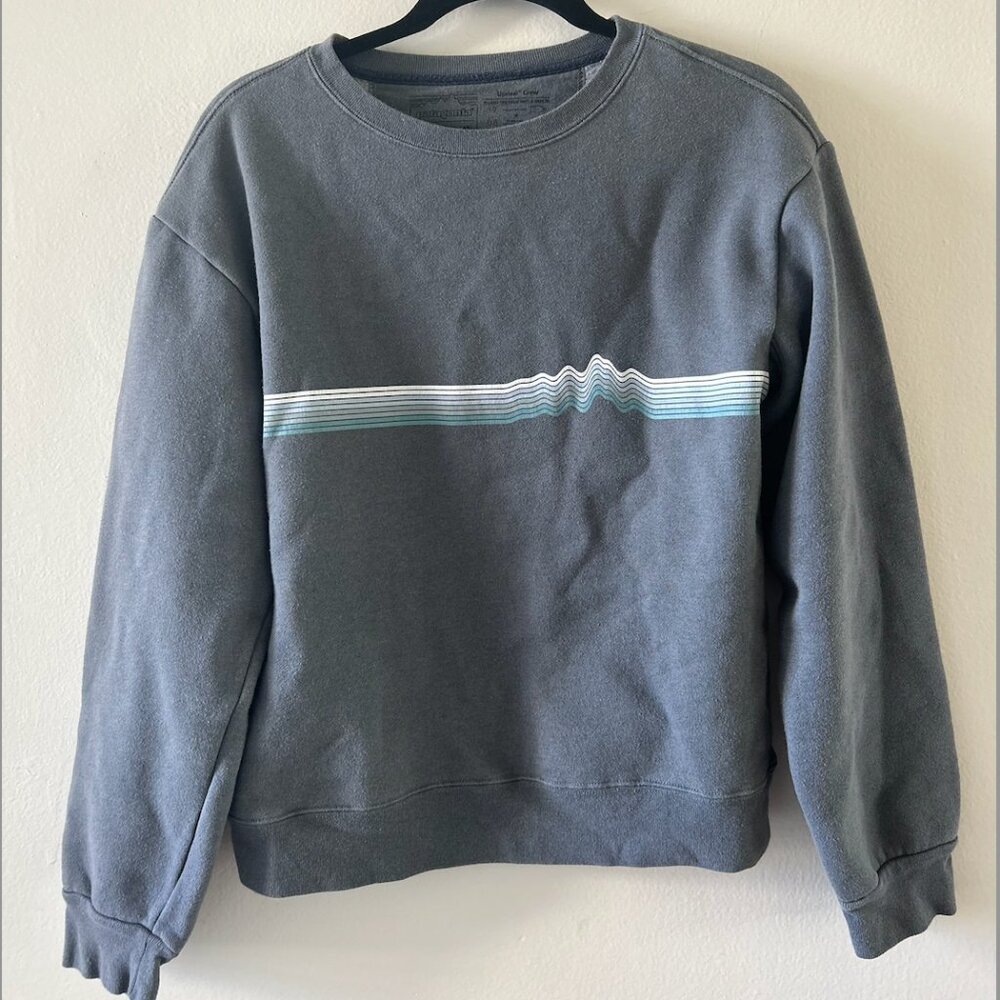 Patagonia Uprisal Crew Neck Ridge Rise Stripe Plume Gray Blue Women M Sweatshirt